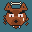 A rust-furred wolf with a bone through its head.