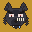 A pixel-art wolf with black fur, bloodshot eyes and dripping jaws, on a dark gold field.